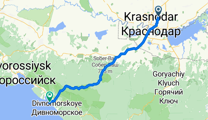 От улица Кирилла Россинского 69, свх Краснодарский 4 Отделение до Unnamed Road, Геленджик