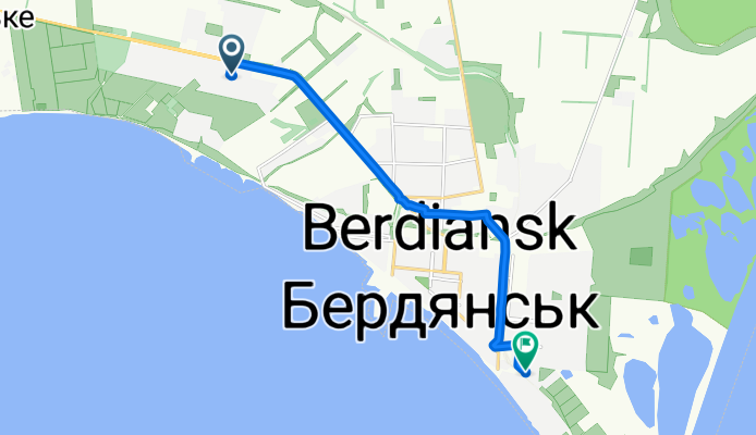 От Бакинская улица, 74, Бердянск до Курортная улица, 72, Бердянск