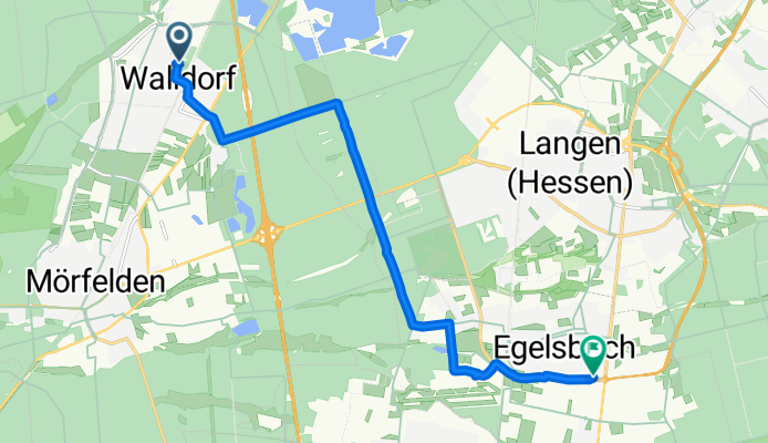 Farmstraße 50, Mörfelden-Walldorf nach Woogstraße 52, Egelsbach