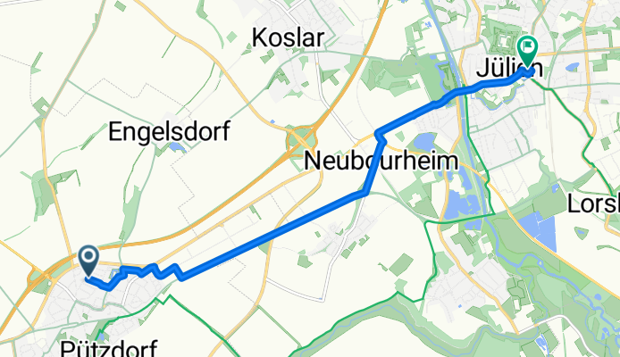 Knappenstraße 11, Aldenhoven nach Bahnhofstraße 1, Jülich