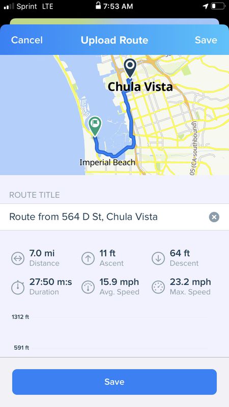 Route from 564 D St, Chula Vista
