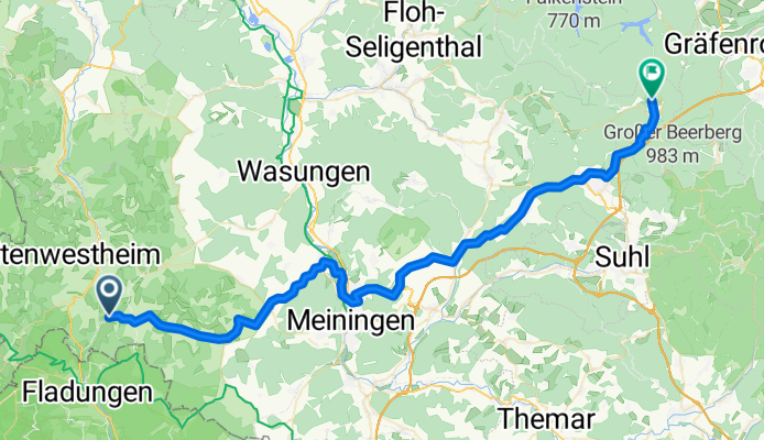 Lindenstraße 5, Erbenhausen nach Theo-Neubauer-Straße 29, Oberhof