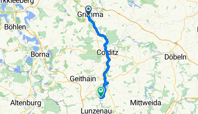 August-Bebel-Straße 7, Grimma nach Bahnhofstraße 18, Wechselburg