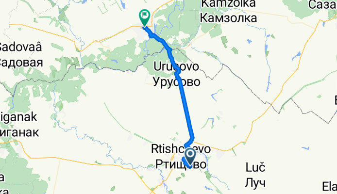 От улица 50 Лет Октября 12, Ртищево до улица Красная 1, Беково