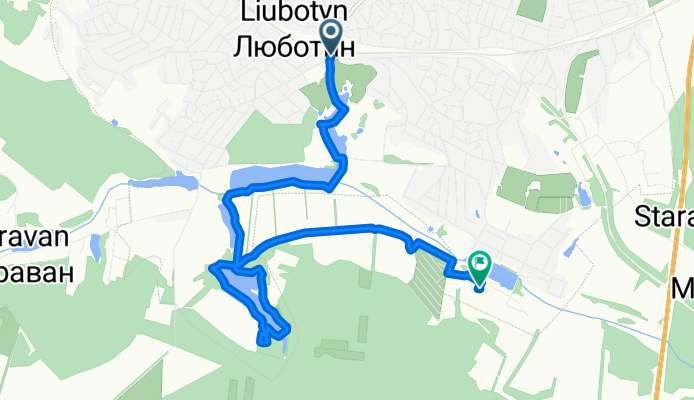 От вулиця Шевченка 58, Люботин до Unnamed Road, Люботин