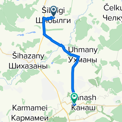 От Unnamed Road, Шибылги до улица Пушкина 11, Канаш