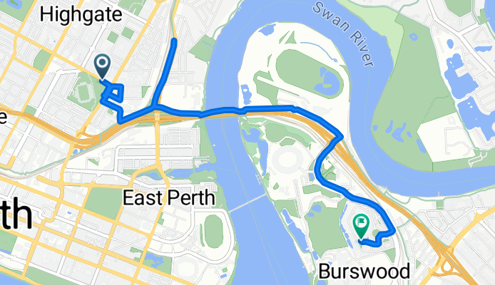 3 Bulwer Street, Perth to The Promenade, Burswood