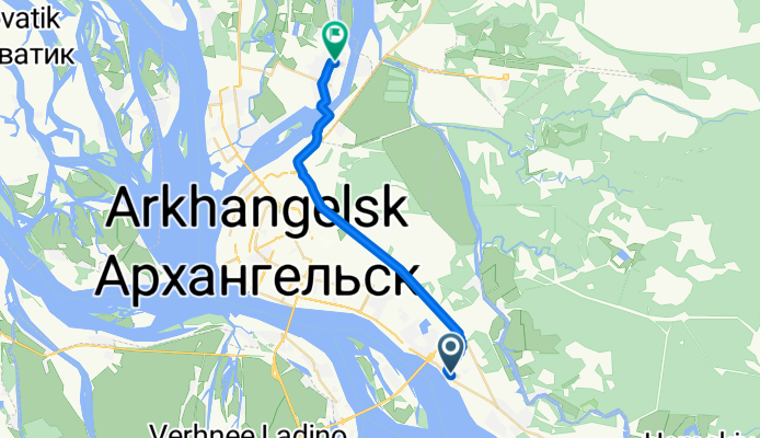От Ленинградский проспект 277, Архангельск до улица Малиновского 6, Архангельск