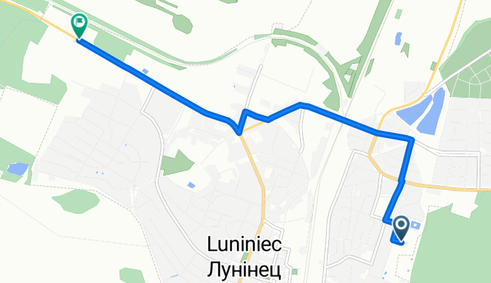 От Вуліца Багдановіча, Лунінец до улица Красная 160, Лунинец