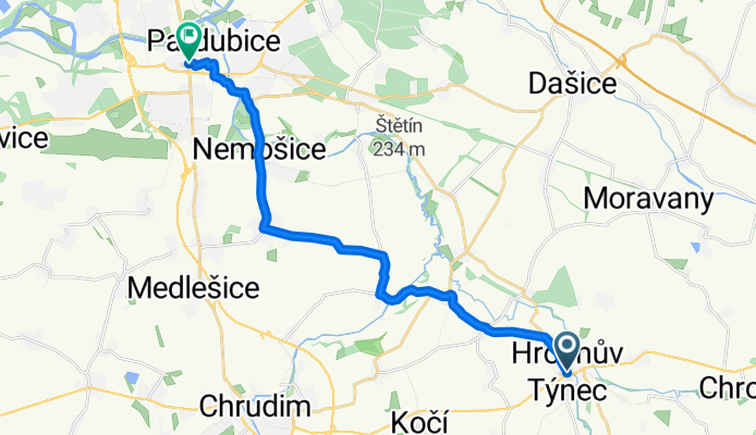 Nádražní 185, Hrochův Týnec to 17. listopadu 400, Pardubice
