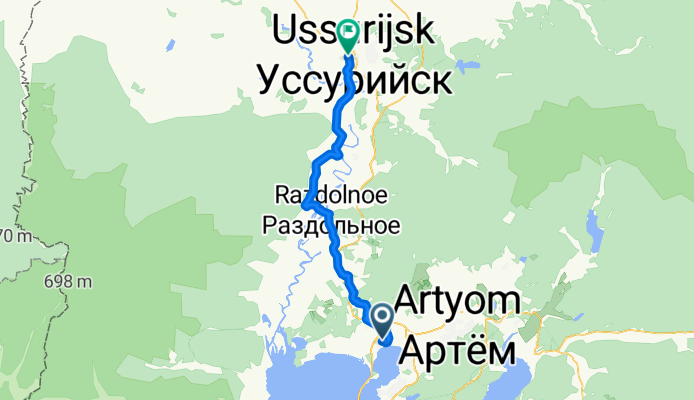 От Unnamed Road, Прохладное до улица Горького 73, Уссурийск