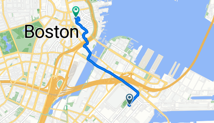 Route from 407 D St, Boston