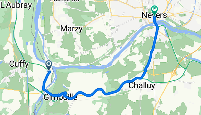 De 7 Rue du Passeur, Cuffy à 1 Place de l'Hôtel de Ville, Nevers