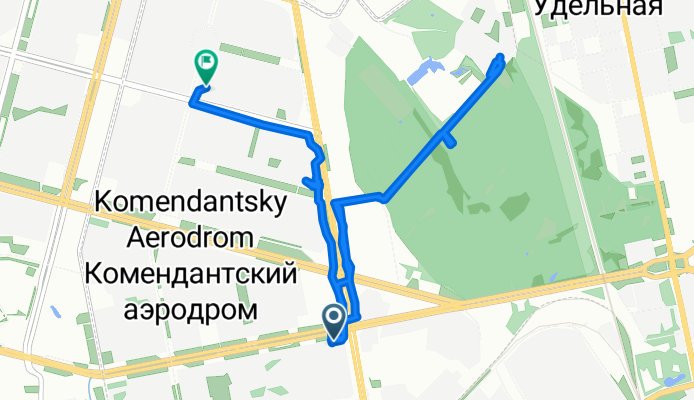 От Коломяжский проспект 20, Санкт-Петербург до Серебристый бульвар 29 корпус 1, Санкт-Петербург