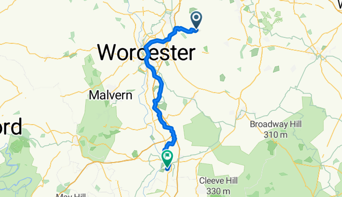 Tewkesbury to Nathan Warren's house in Worcester