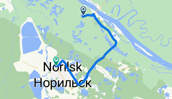 От Unnamed Road, Норильск до площадь Металлургов 8, Норильск