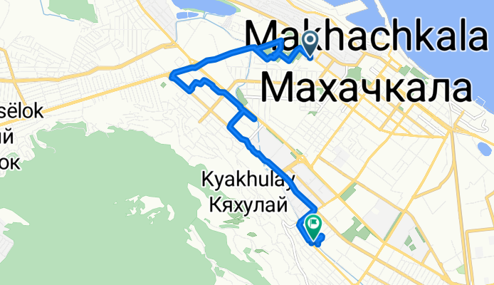 От улица Коркмасова, 6, Махачкала до улица Омарова, Махачкала