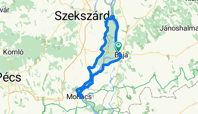 Baja-Szent László híd-Pörböly-Báta-Mohács-Baja