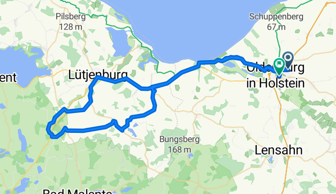 Tilsiter Straße 25, Oldenburg in Holstein nach Markt 21, Oldenburg in Holstein