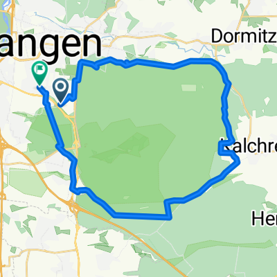 Erlangen Kalchreuth through the forest on Gravel