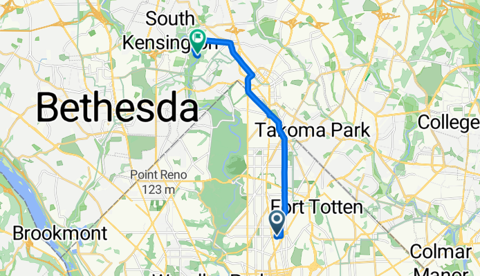 Route from 4127 Eighth St NW, Washington