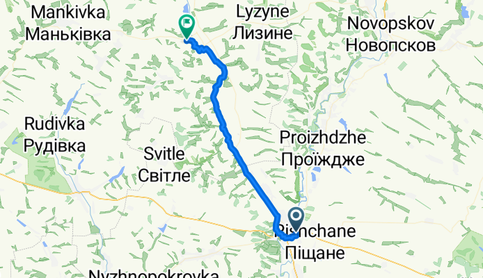 От переулок Ярмарочный 1, Старобільськ до Unnamed Road, Білокуракине