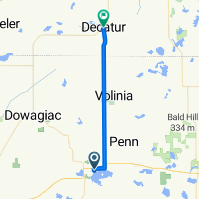 Route to 100–120 W Delaware St, Decatur