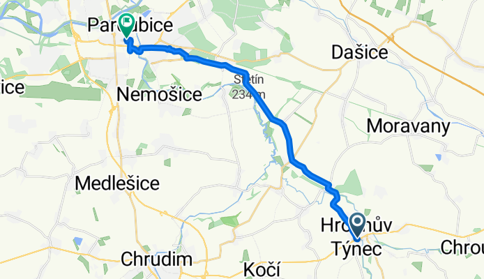 Smetanova 25, Hrochův Týnec to Žitná 2601, Pardubice