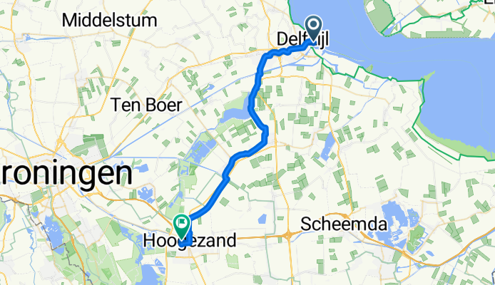 От Marktstraat 1, Delfzijl до Vredenburgweg 3, Hoogezand