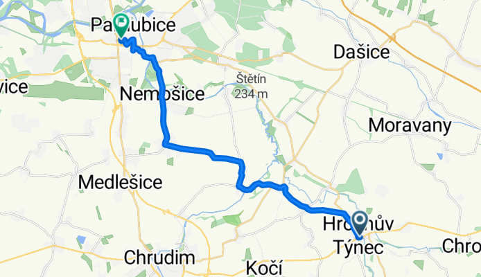 Smetanova 19, Hrochův Týnec to Bratranců Veverkových 644, Pardubice