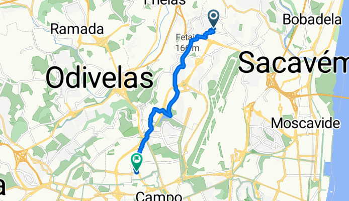 Rua do Guarda-Mor, Camarate to Rua Professor Luís Reis Santos 1A–1H, Lisbon