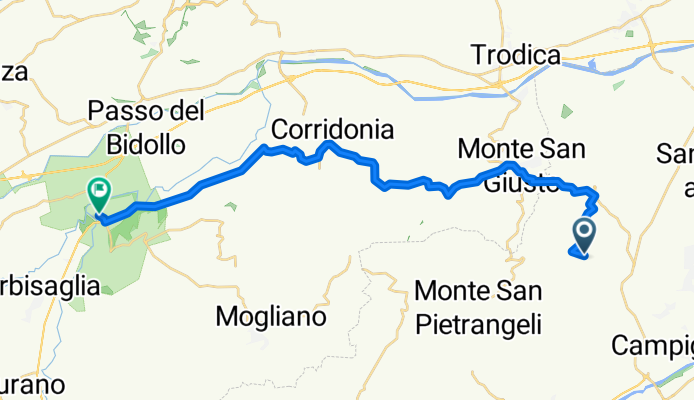 Da Strada Comunale Val d'Ete di Sopra, Montegranaro a Contrada Abbadia di Fiastra, Tolentino