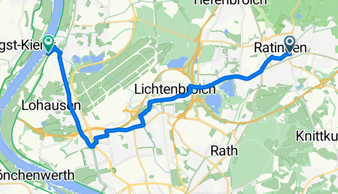 Poststraße 17, Ratingen nach Fährerweg 22, Düsseldorf