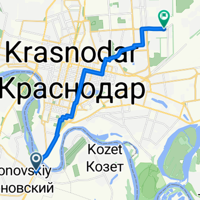 От улица Дорожная 1е, Яблоновский до улица 40-летия Победы 184к3, Краснодар