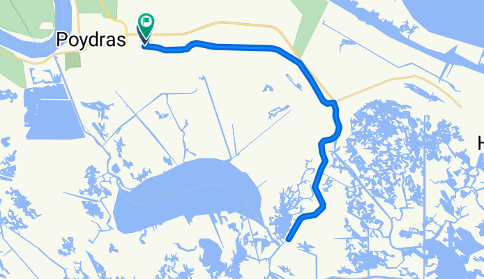 Route from 1366–1388 Bayou Rd, Saint Bernard