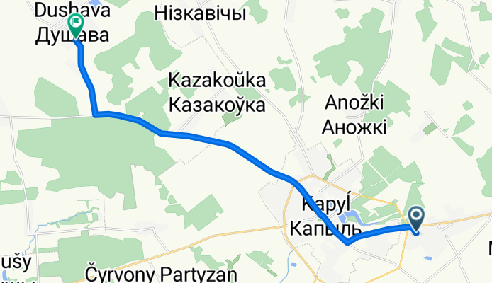 От улица Новая, Скабин до улица Колхозная, Душава