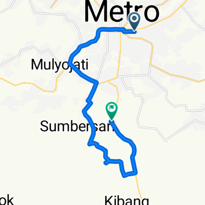 Jalan Seminung 45, Kecamatan Metro Timur to Jalan Kendedes, Metro Selatan
