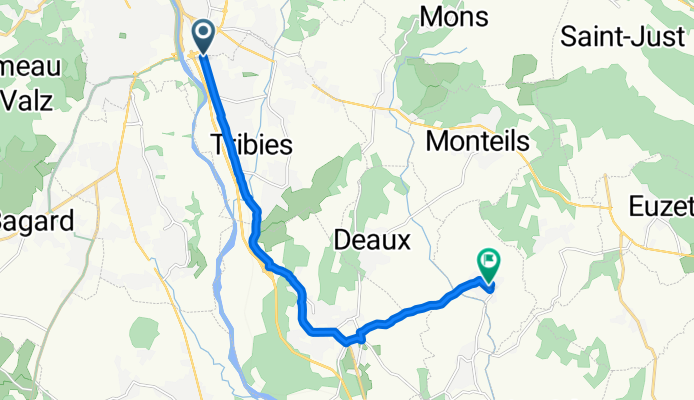 De Route de Nîmes 31, Saint-Hilaire-de-Brethmas à Place du Barri 6, Saint-Étienne-de-l'Olm