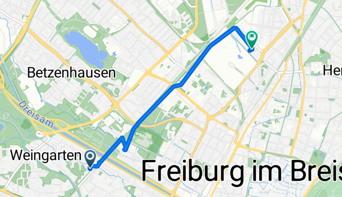 Badenweilerstraße 10, Freiburg im Breisgau nach Neunlindenstraße 8, Freiburg im Breisgau