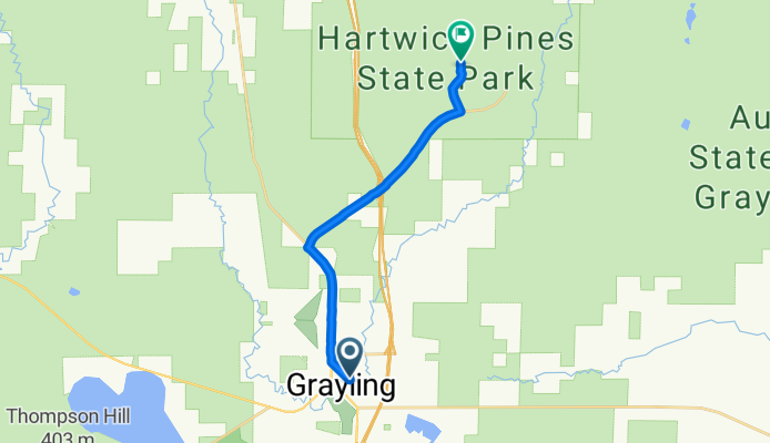 Route from 400–418 Maple St, Grayling