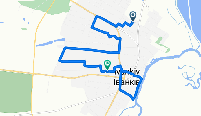 От Звёздная улица, 10, Иванков до Розважевская улица, Иванков