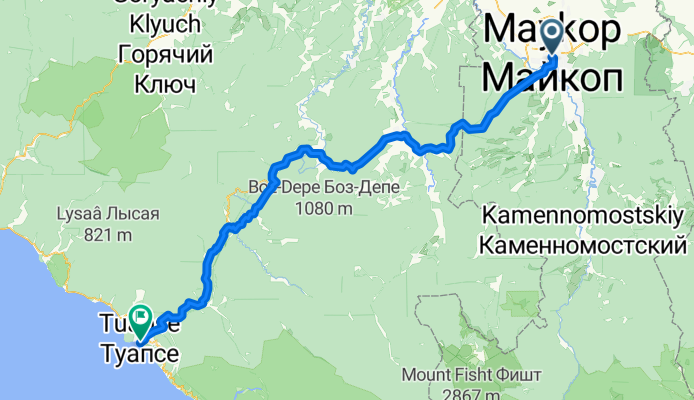Krasnooktyabr'skaya Ulitsa 25, Maykop to Ulitsa K. Marksa 4/2 корпус 1, Tuapse