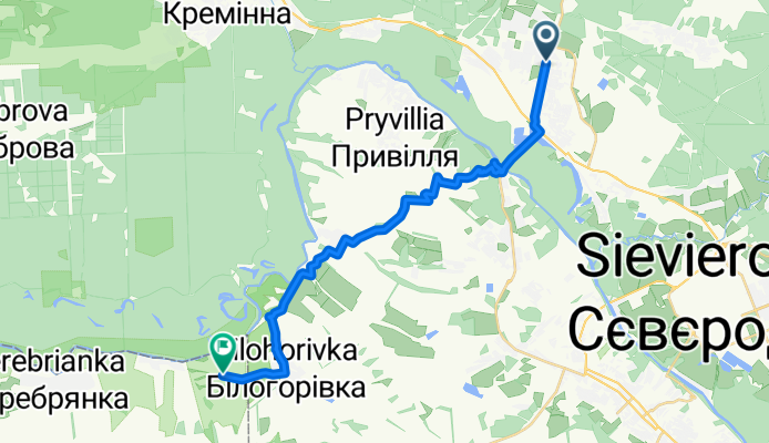 От вулиця Визволителів 94, Рубіжне до Unnamed Road