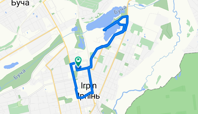 От вулиця Тургенівська 12А, Ірпінь до вулиця Тургенівська 14, Ірпінь