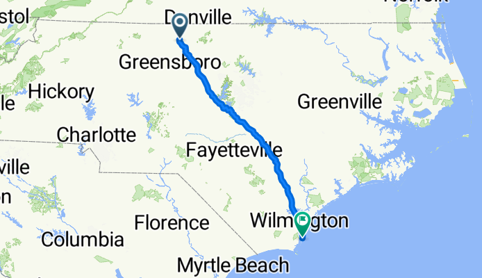 857 Lawsonville Ave, Reidsville to 1121 Lake Park Blvd N, Carolina Beach