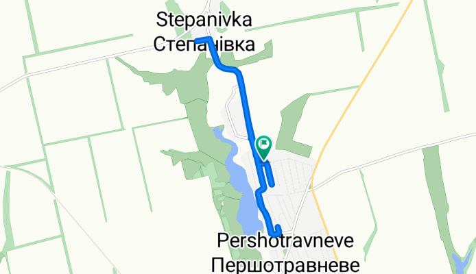От Строителей улица, Першотравневе до Строителей улица, Першотравневе