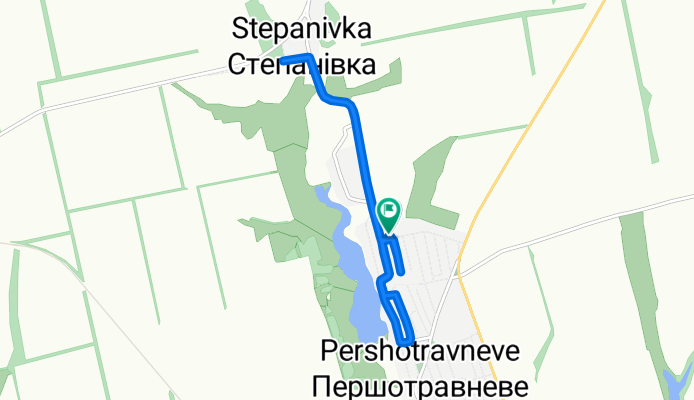 От Строителей улица, Першотравневе до Строителей улица, Першотравневе