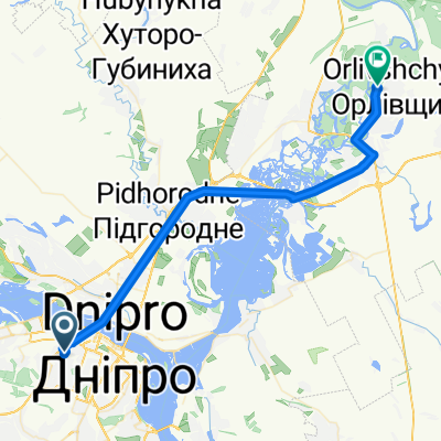 От вулиця Орловська 36, Дніпро до Unnamed Road, Орлівщина