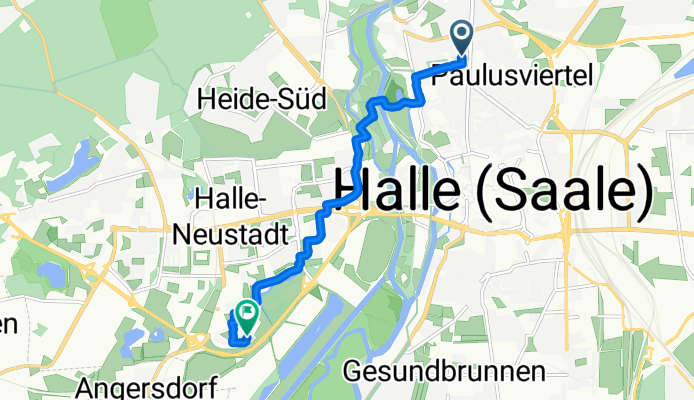 Ernst-Schneller-Straße 10, Halle (Saale) nach Offenbachstraße 15, Halle (Saale)
