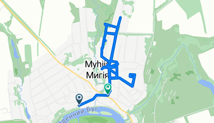 От вулиця Туристична 42, Мигія до вулиця Первомайська 60, Мигія